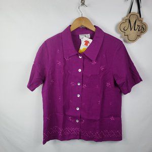 Victoria Moon Vintage Button Up  Top Sz L Purple